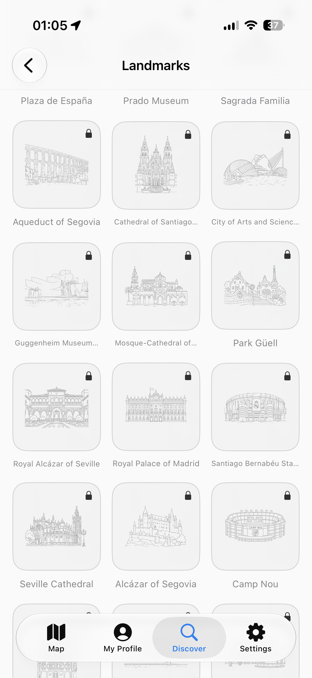 GlowingMap landmark badge list
